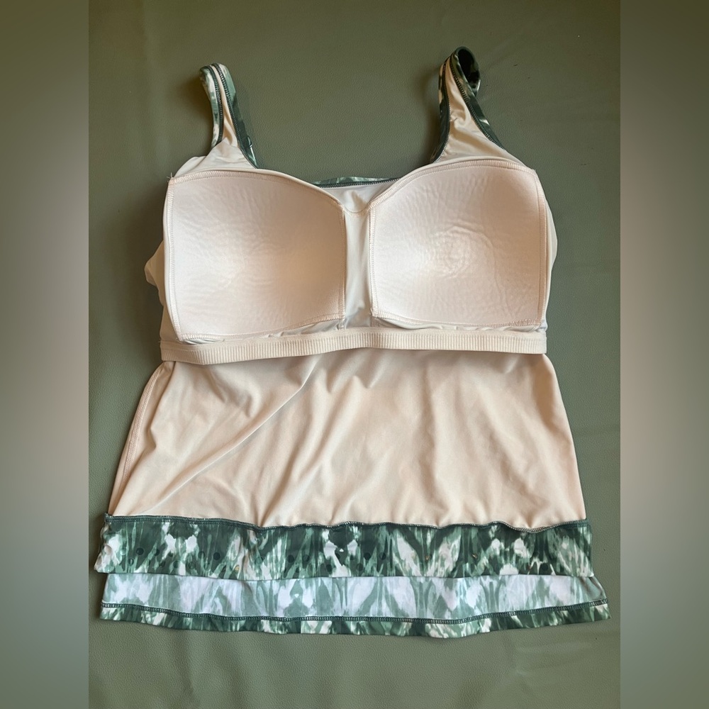 Duluth Trading Co Suit Up Tankini 2-PIECE Swim Set Green Ikat Print Size 18 - Picture 6 of 15